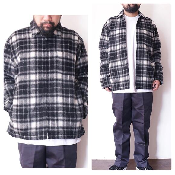 Maiden Noir Men’s Wool Alpaca Plaid Zip Jacket Large Black White Check Coat - Picture 1 of 13